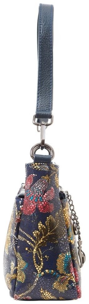 Повседневная каркасная женская сумка из натуральной кожи с цветочным принтом через плечо Desisan 107644 синяя modnotak фото №3