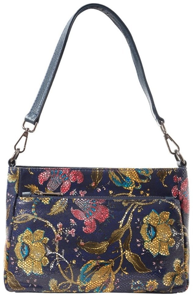 Повседневная каркасная женская сумка из натуральной кожи с цветочным принтом через плечо Desisan 107644 синяя modnotak фото №4