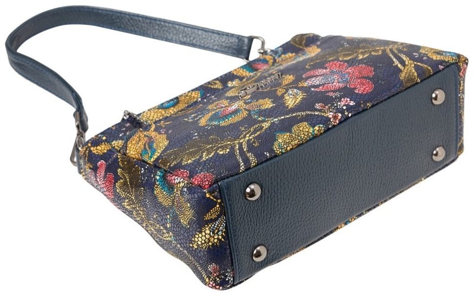 Повседневная каркасная женская сумка из натуральной кожи с цветочным принтом через плечо Desisan 107644 синяя modnotak фото №5