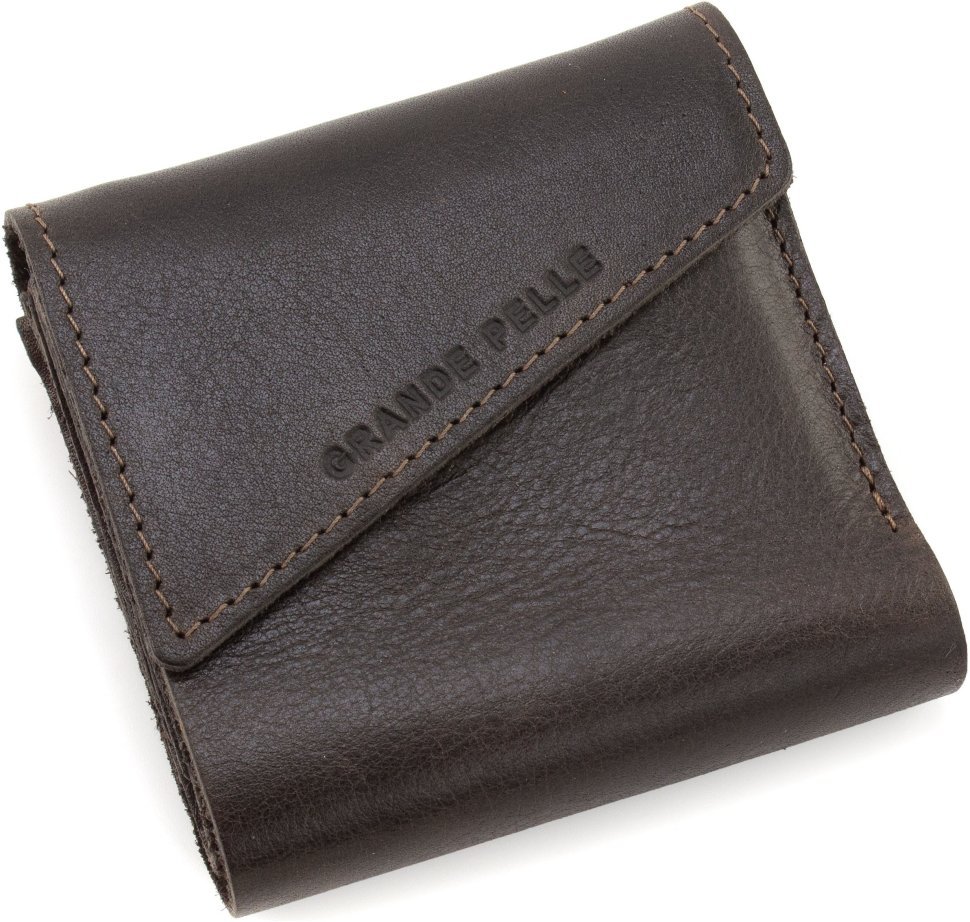 Невеликий коричневий гаманець із натуральної італійської шкіри на магніті Grande Pelle 67844