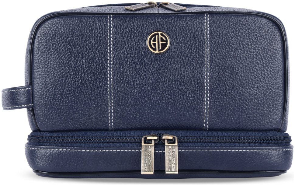 Большой несессер на 2 отделения из натуральной фактурной кожи Hammonds Flycatcher TC4003 синего цвета 108044 modnotak фото №1