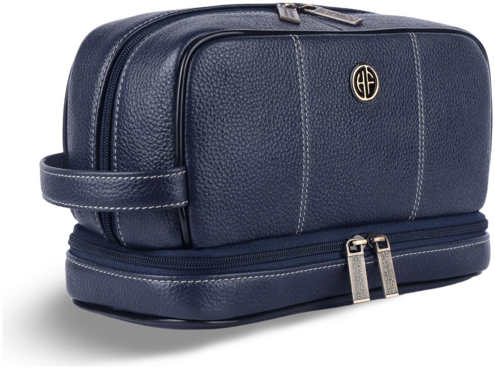 Большой несессер на 2 отделения из натуральной фактурной кожи Hammonds Flycatcher TC4003 синего цвета 108044 modnotak фото №2