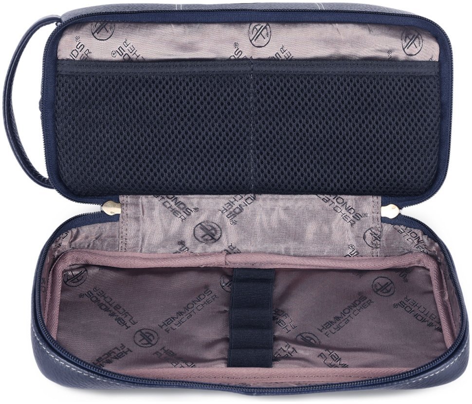 Большой несессер на 2 отделения из натуральной фактурной кожи Hammonds Flycatcher TC4003 синего цвета 108044 modnotak фото №6