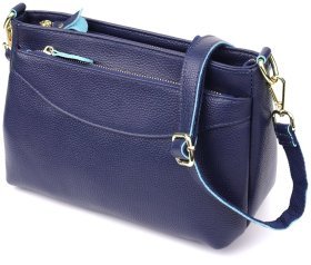 Повсякденна жіноча сумка через плече із натуральної фактурної шкіри синього кольору Vintage 98144