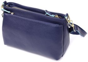 Повсякденна жіноча сумка через плече із натуральної фактурної шкіри синього кольору Vintage 98144