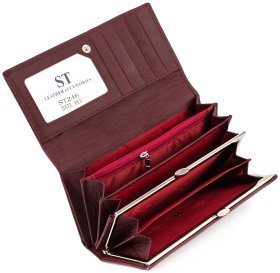 Бордовый кожаный кошелек под много карточек ST Leather (16666)