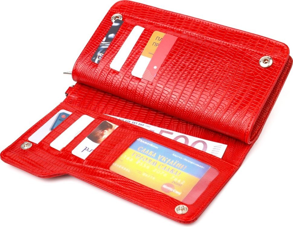 Жіночий гаманець-клатч червоного кольору з натуральної шкіри під рептилію CANPELLINI (2421534)