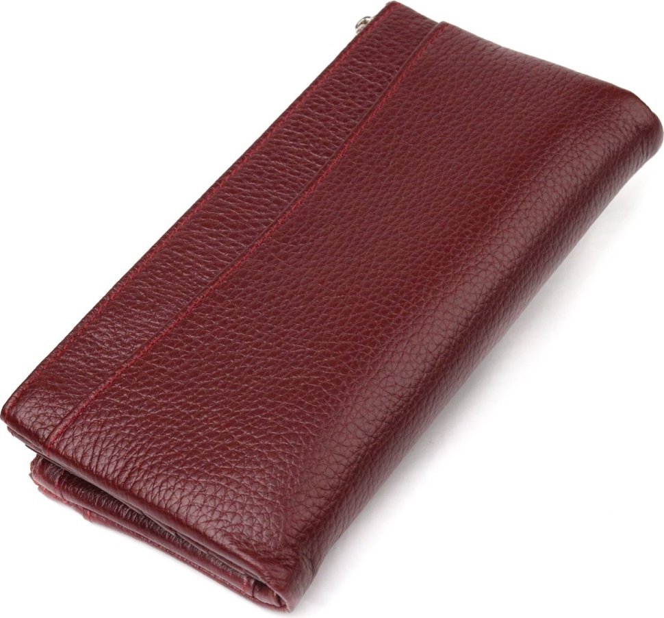 Бордовий жіночий гаманець із натуральної зернистої шкіри з хлястиком на кнопці CANPELLINI (2421636)