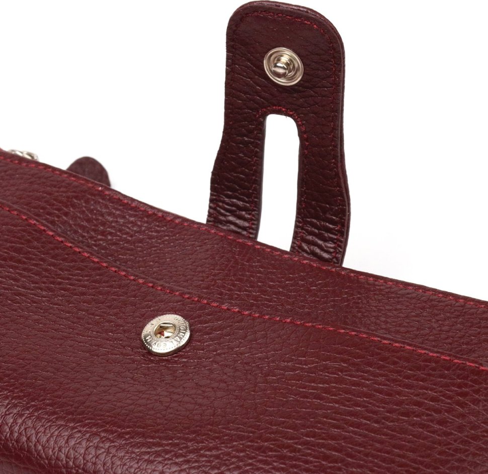 Бордовый женский кошелек из натуральной зернистой кожи с хлястиком на кнопке CANPELLINI (2421636)