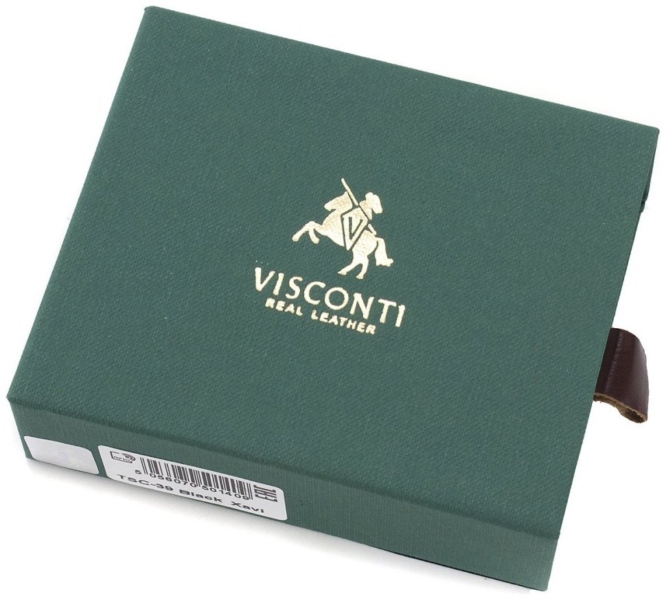 Черное мужское портмоне из высококачественной натуральной кожи без застежки Visconti Xavi 69044