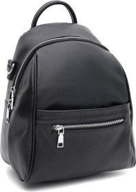 Жіночий шкіряний рюкзак-сумка чорного кольору на блискавці Ricco Grande (59144)