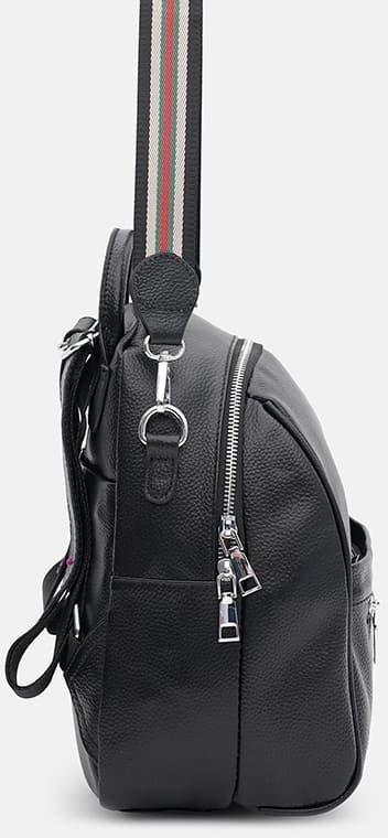 Жіночий шкіряний рюкзак-сумка чорного кольору на блискавці Ricco Grande (59144)