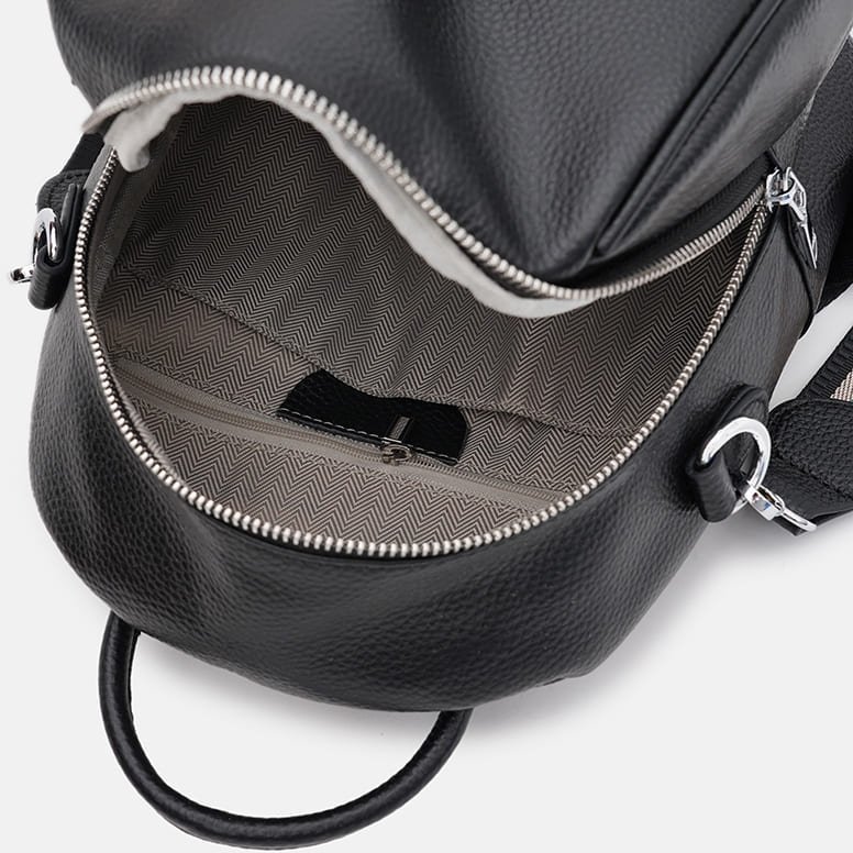 Женский кожаный рюкзак-сумка черного цвета на молнии Ricco Grande (59144)