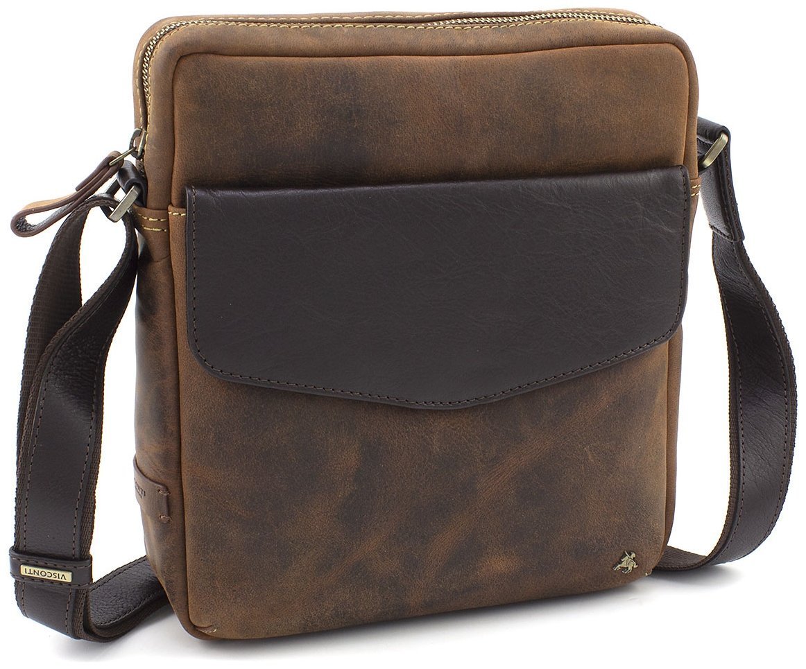 Коричневая мужская сумка через плечо среднего размера из винтажной кожи Visconti Vesper 69144