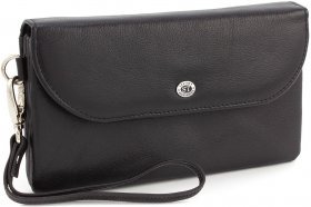 Классический черный кошелек-клатч из натуральной кожи с клапаном ST Leather (14034)