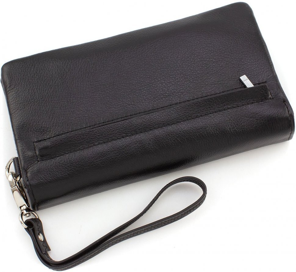 Классический черный кошелек-клатч из натуральной кожи с клапаном ST Leather (14034)