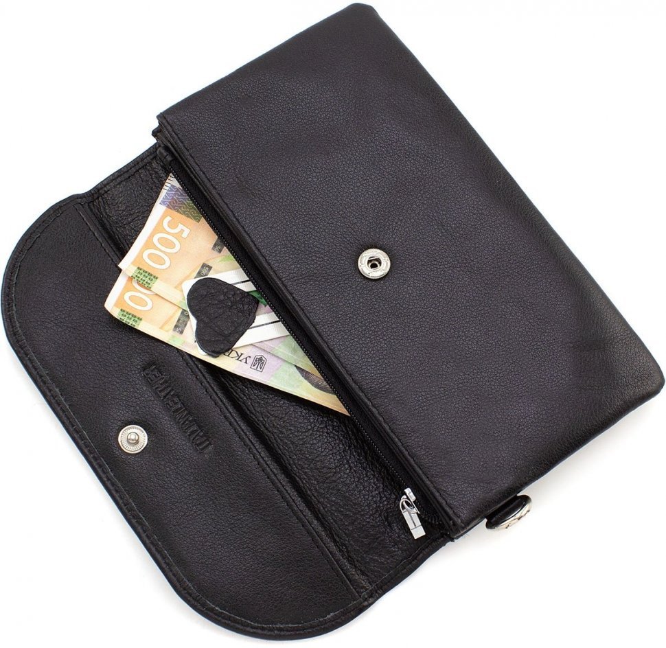 Класичний чорний гаманець-клатч з натуральної шкіри з клапаном ST Leather (14034)