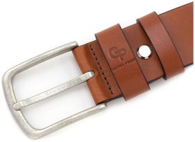Рыжий ремень для брюк или джинс из гладкой кожи Grande Pelle (43268)