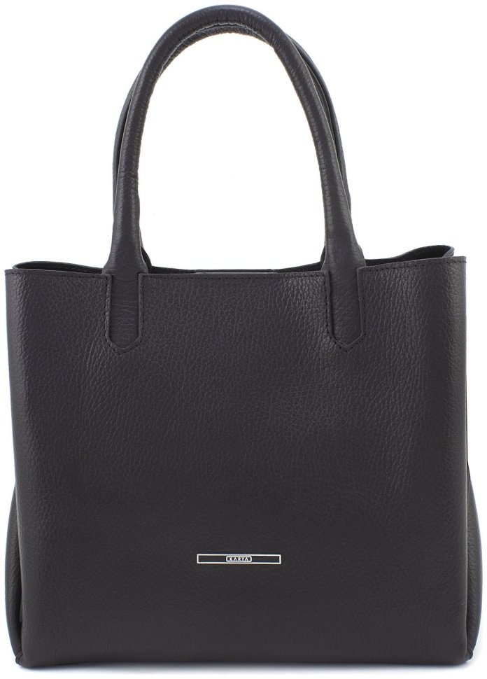 Чорна сумка жіноча середнього розміру з натуральної шкіри з ручками KARYA 69744