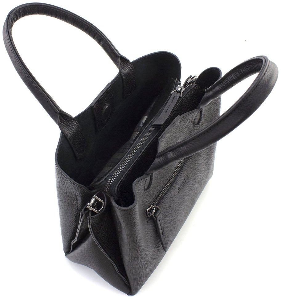 Чорна сумка жіноча середнього розміру з натуральної шкіри з ручками KARYA 69744