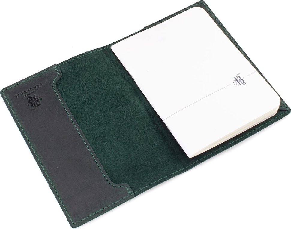 Шкіряна обкладинка для паспорта у зеленому кольорі з малюнком герба України - BlankNote (50245)
