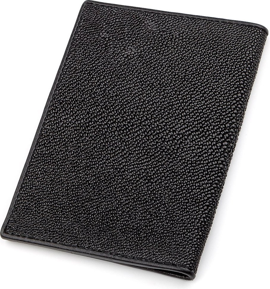 Обкладинка на паспорт чорного кольору зі справжньої шкіри морського ската STINGRAY LEATHER (024-18270)