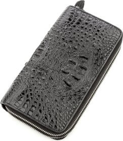 Стильний гаманець чорного кольору з натуральної шкіри крокодила CROCODILE LEATHER (024-18571)