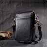 Вертикальна жіноча сумка з натуральної шкіри чорного кольору з білим рядком Vintage 2422308 - 8