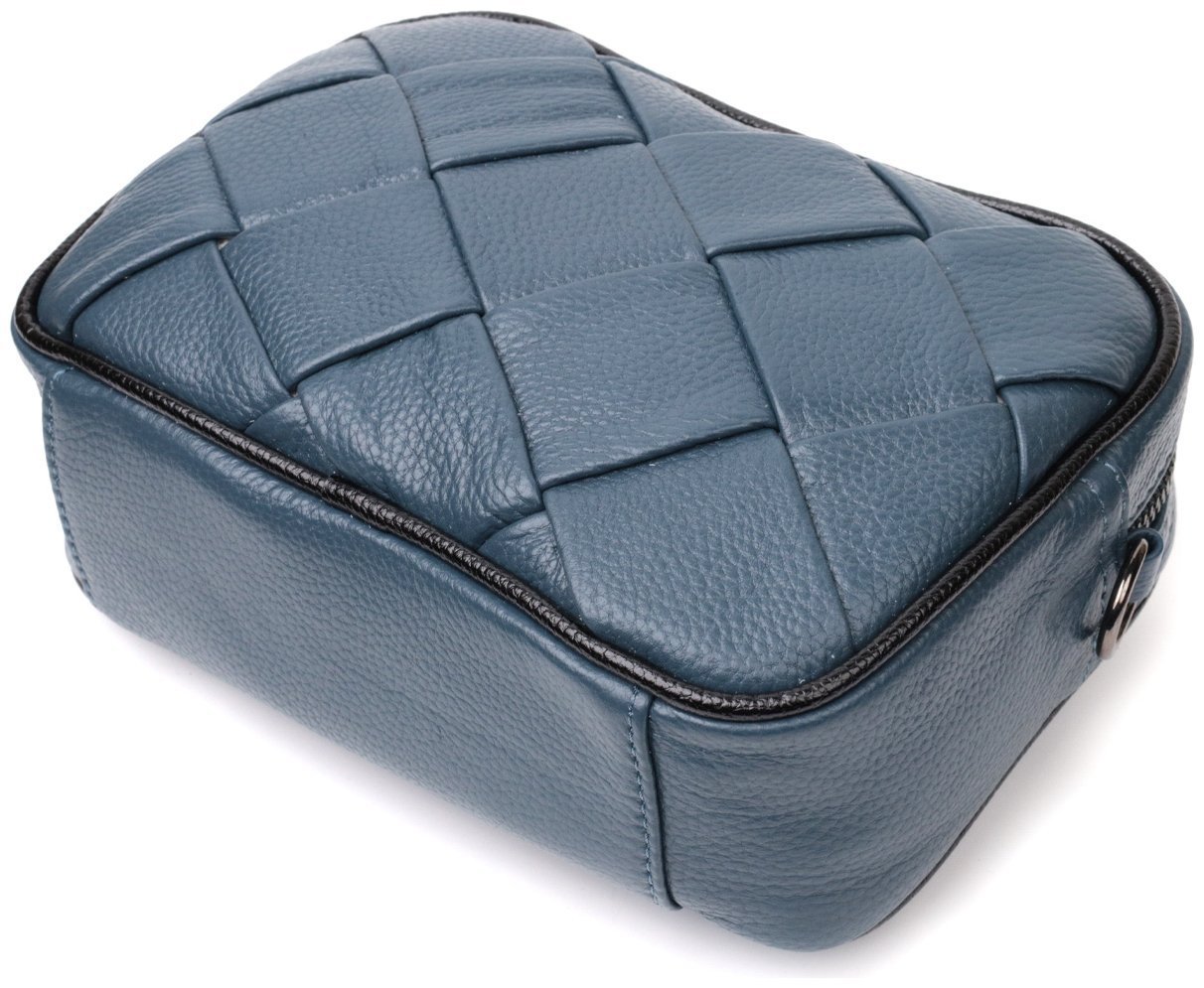 Синяя женская сумка на плечо из натуральной кожи под плетенку Vintage 2422408