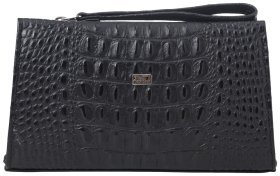 Универсальная кожаная косметичка с тиснением под крокодила Desisan 80845 черного цвета