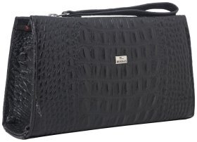 Универсальная кожаная косметичка с тиснением под крокодила Desisan 80845 черного цвета