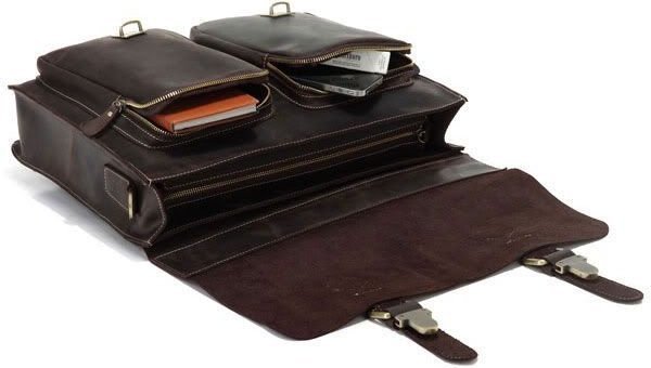Винтажный портфель темно-коричневого цвета из натуральной кожи VINTAGE STYLE (14086)