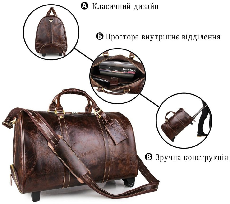 Стильная кожаная дорожная сумка на двух колесах VINTAGE STYLE (14254) modnotak фото №12