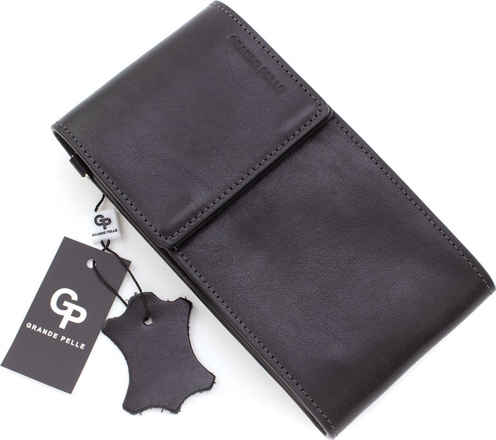 Шкіряна вертикальна сумка-гаманець з гладкої шкіри Grande Pelle (10163)