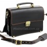 Мужской малый портфель черного цвета с коричневой строчкой Старинная Италия (10418) - 9