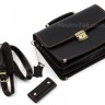 Мужской малый портфель черного цвета с коричневой строчкой Старинная Италия (10418) - 13