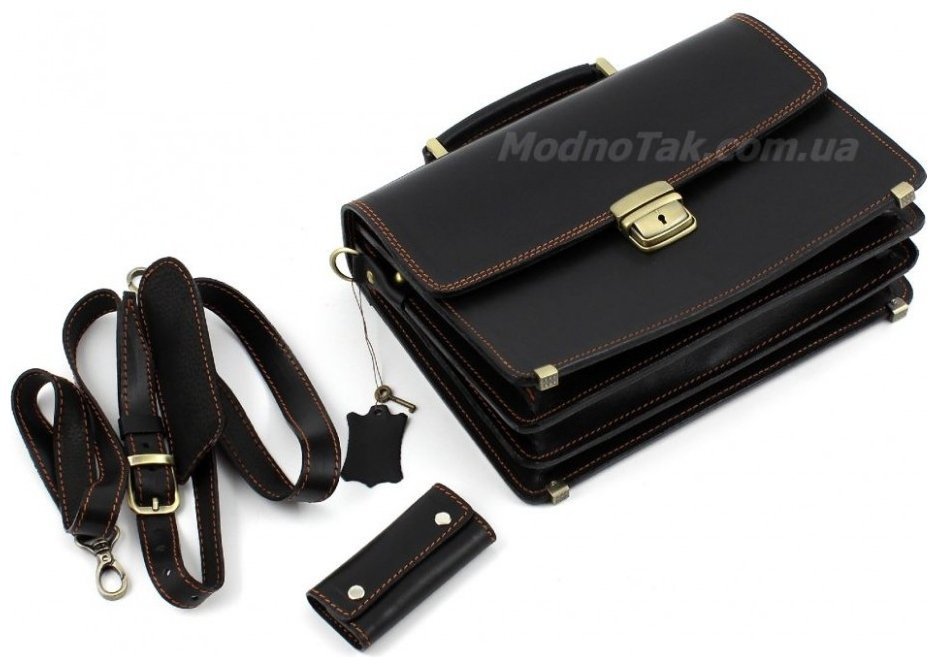 Чоловічий малий портфель чорного кольору з коричневою ниткою Старовинна Італія (10418) modnotak фото №13