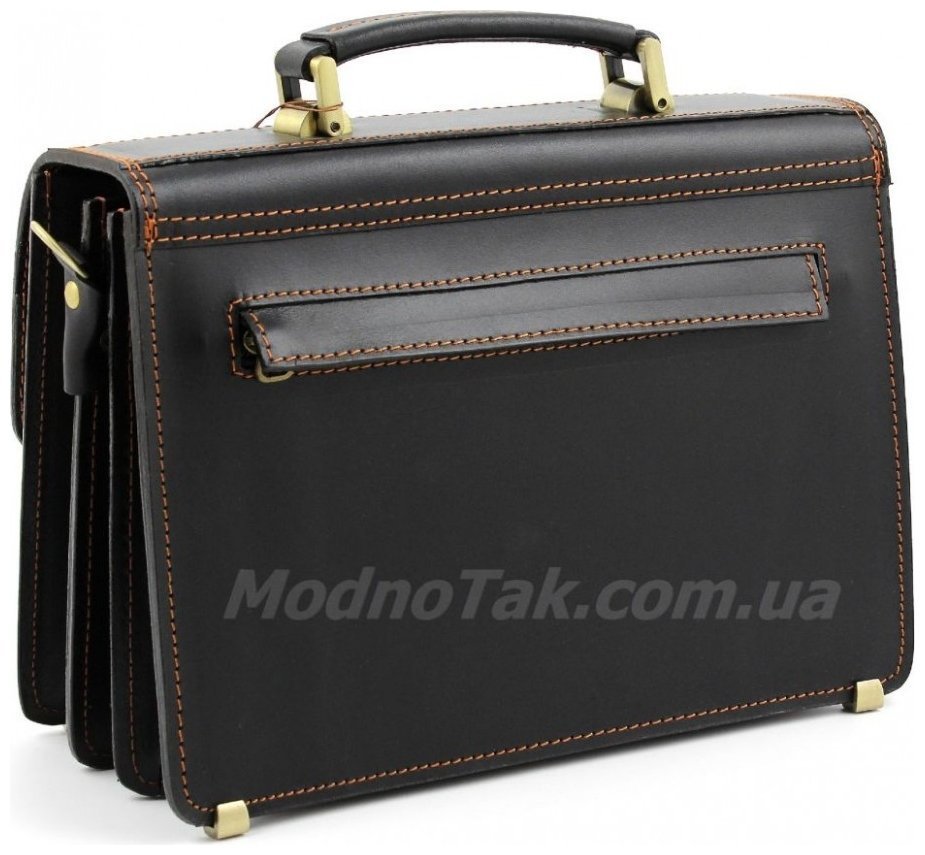 Чоловічий малий портфель чорного кольору з коричневою ниткою Старовинна Італія (10418) modnotak фото №3
