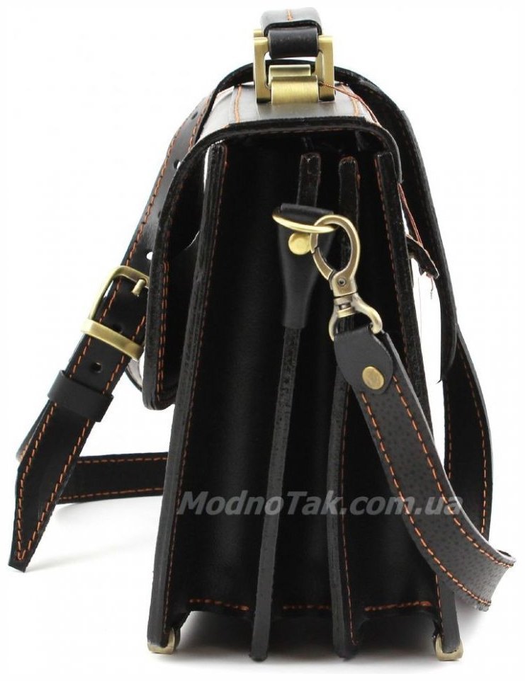 Чоловічий малий портфель чорного кольору з коричневою ниткою Старовинна Італія (10418) modnotak фото №7