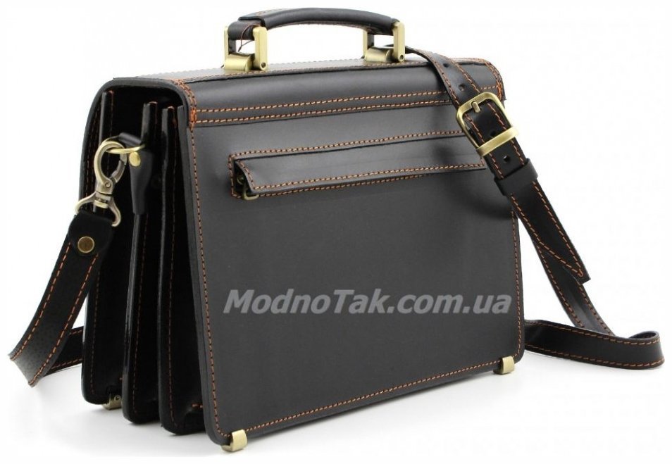 Чоловічий малий портфель чорного кольору з коричневою ниткою Старовинна Італія (10418) modnotak фото №8