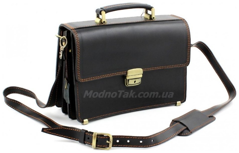 Чоловічий малий портфель чорного кольору з коричневою ниткою Старовинна Італія (10418) modnotak фото №9