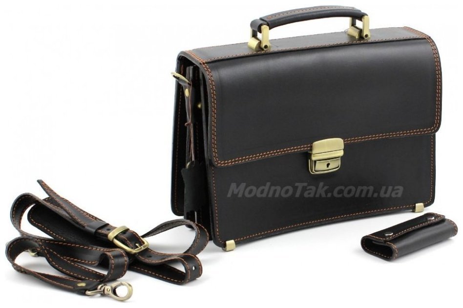 Чоловічий малий портфель чорного кольору з коричневою ниткою Старовинна Італія (10418) modnotak фото №11