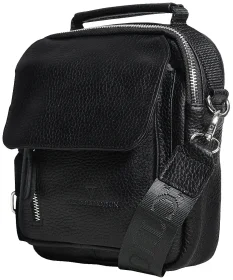 Повсякденна чоловіча барсетка із натуральної фактурної шкіри чорного кольору Vip Collection 102545