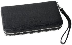 Барсетка-клатч на две молнии из зернистой кожи Vip Collection 102645 (черный цвет)