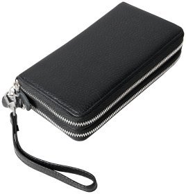 Барсетка-клатч на две молнии из зернистой кожи Vip Collection 102645 (черный цвет)