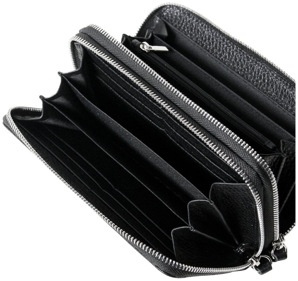 Барсетка-клатч на дві блискавки із зернистої шкіри Vip Collection 102645 (чорний колір) фото №3 Барсетка-клатч на дві блискавки із зернистої шкіри Vip Collection 102645 (чорний колір) modnotak фото №3