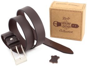 Классический кожаный ремень под брюки темно-коричневого цвета Grande Pelle (31205)