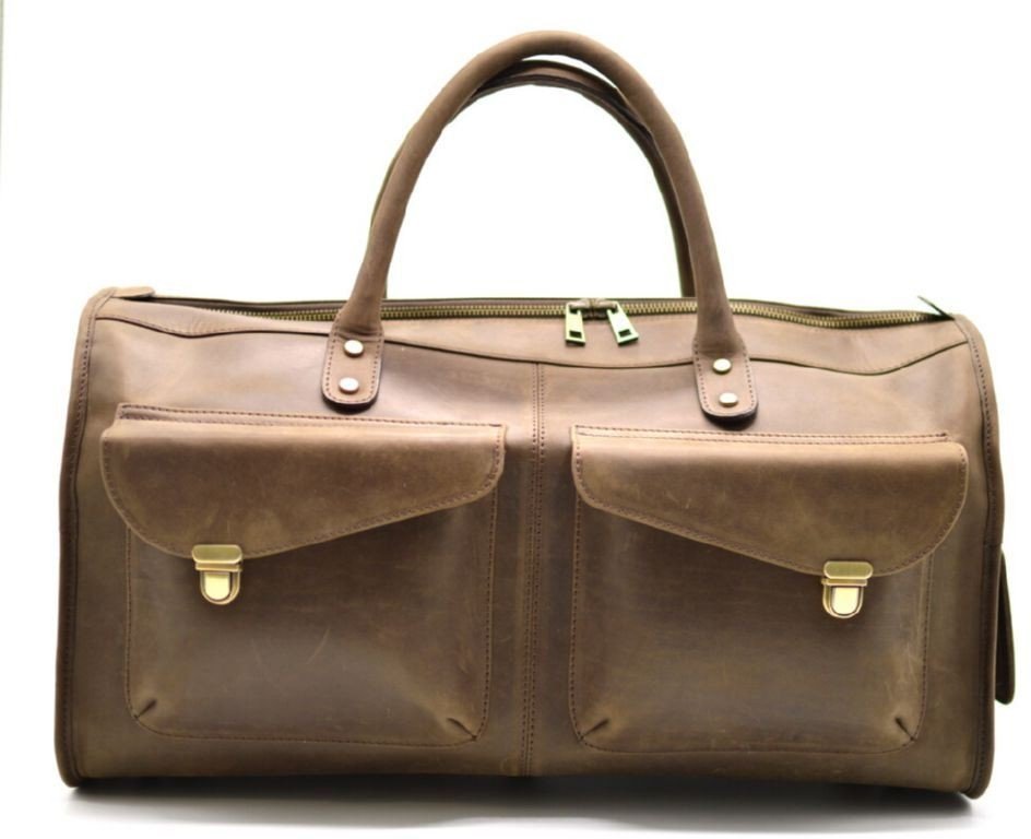 Винтажная кожаная дорожная сумка большого размера в коричневом цвете TARWA (19917)