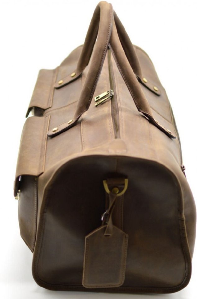 Винтажная кожаная дорожная сумка большого размера в коричневом цвете TARWA (19917)