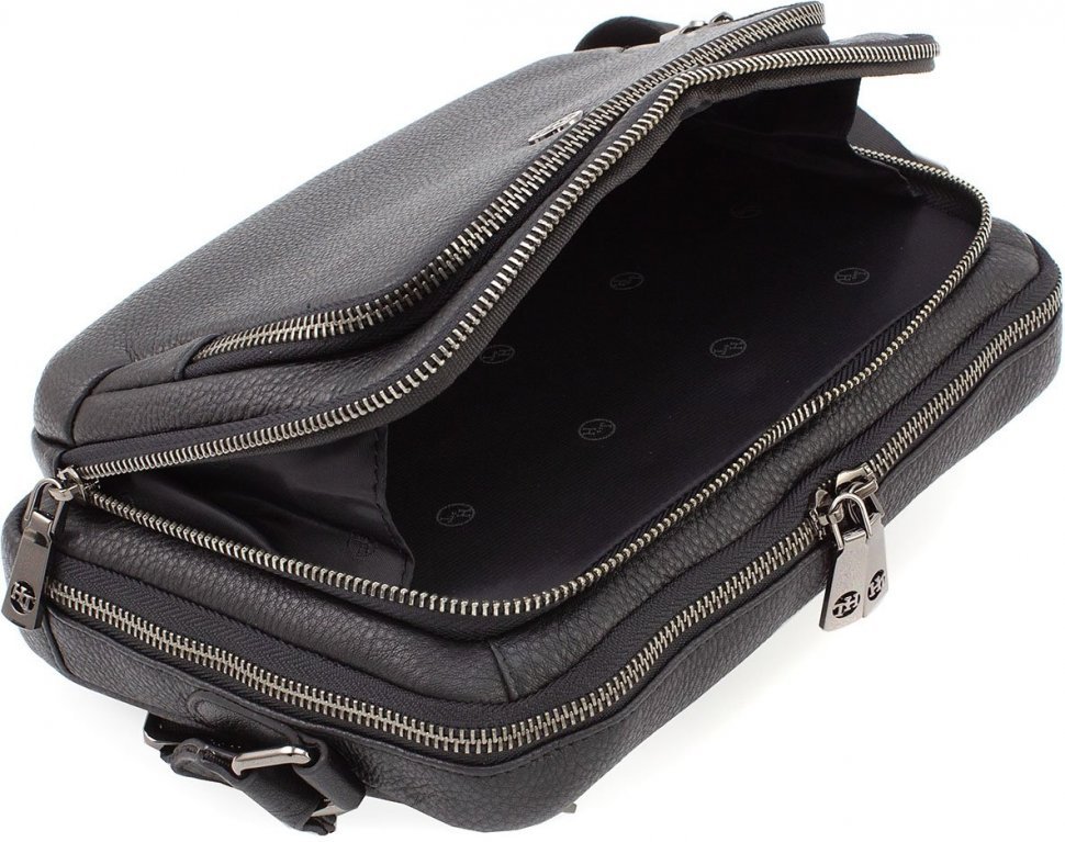 Горизонтальна сумка на плече із натуральної чорної шкіри H.T Leather (19463)